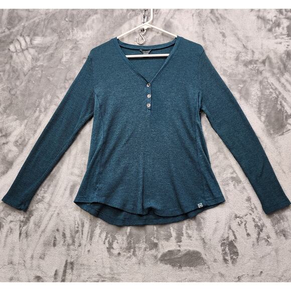 Eddie Bauer Top Womens L Green Myriad Thermal Jersey Henley Long Sleeve Pullover - Picture 1 of 8
